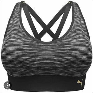 Puma Grey Black Seamless Strappy Back Sports Bra Stretch Sz XL New
